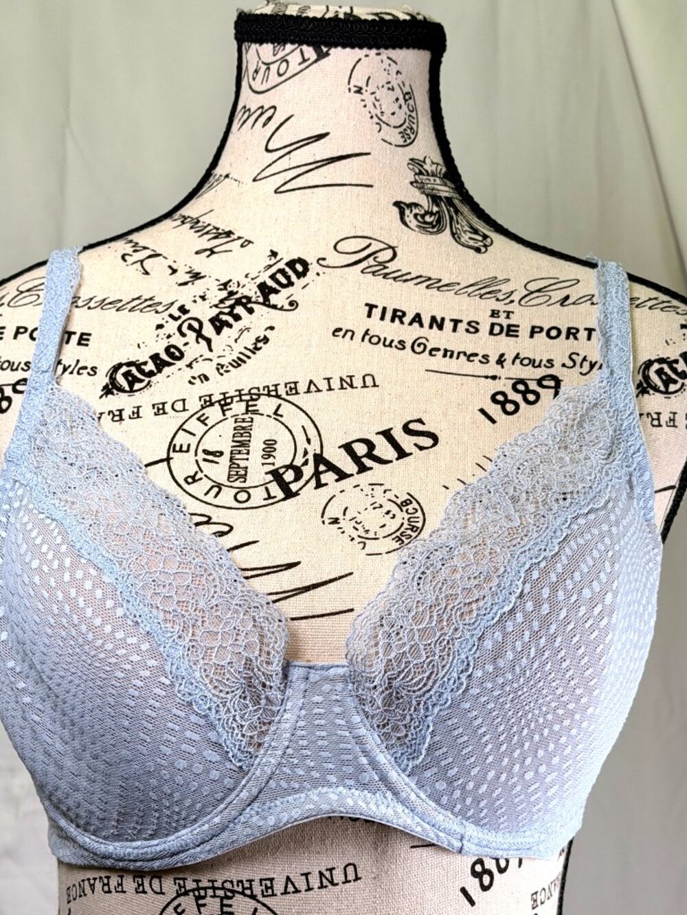 Natori 36C Light Blue Lace Underwire Bra Convertible Straps Sheer